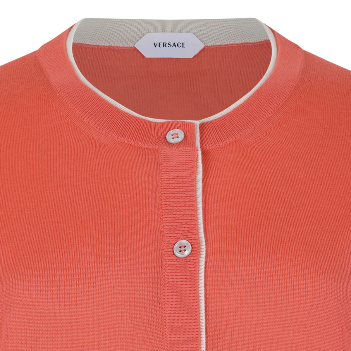 Versace Coral Contrast-Trim Cardigan.