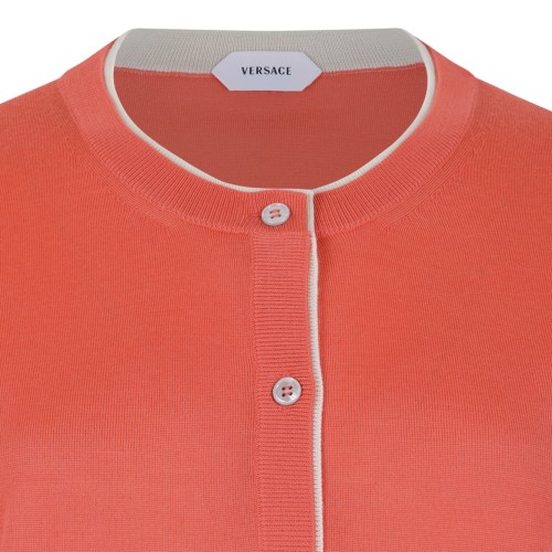Versace Coral Contrast-Trim Cardigan.