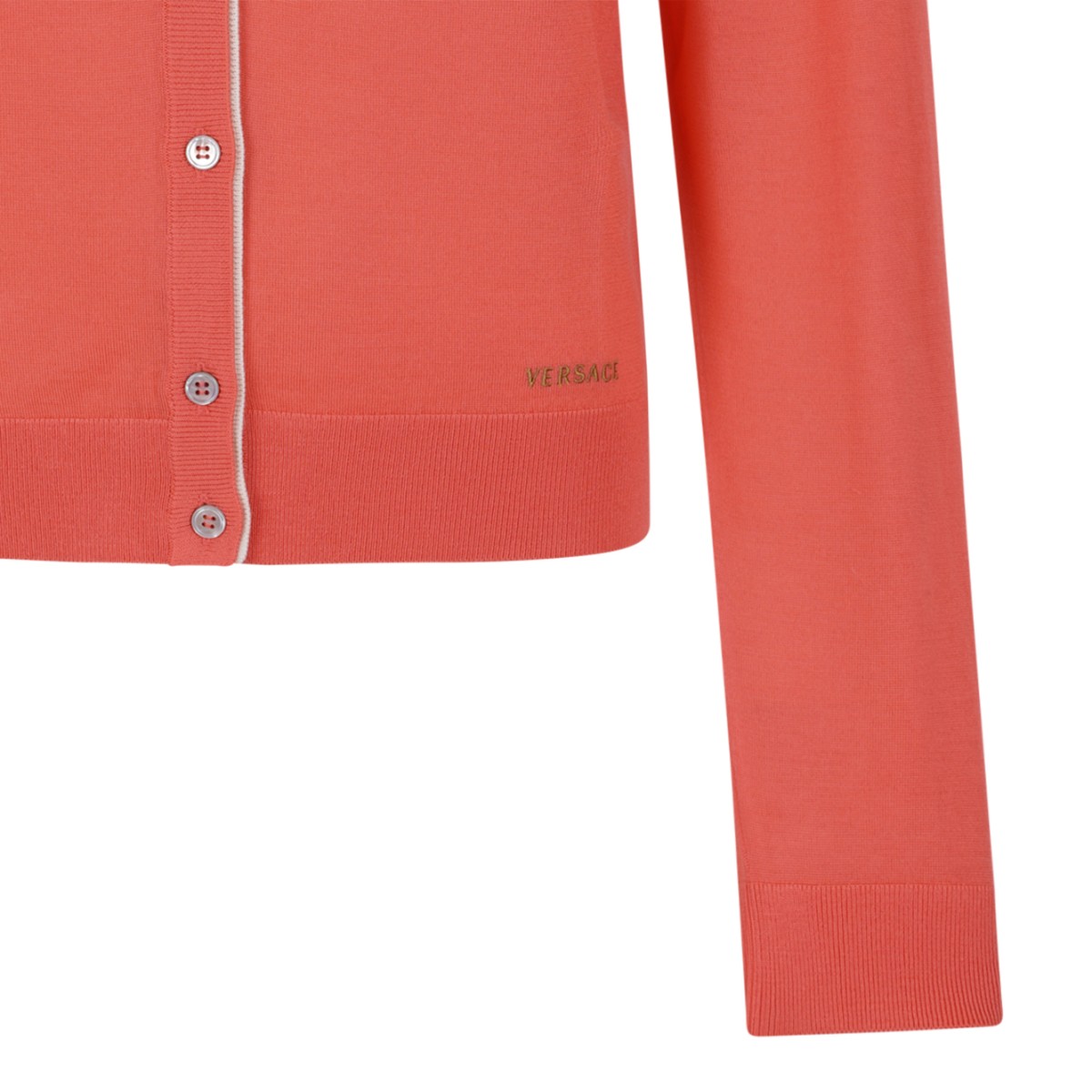 Versace Coral Contrast-Trim Cardigan.