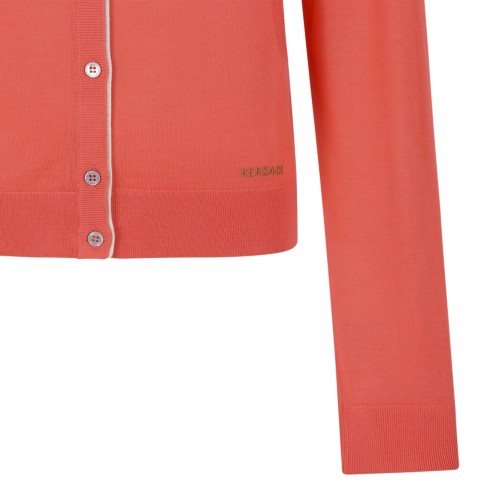 Versace Coral Contrast-Trim Cardigan.