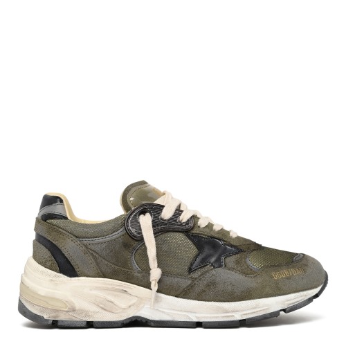 Golden Goose Running Sole Olive Leather Sneakers.