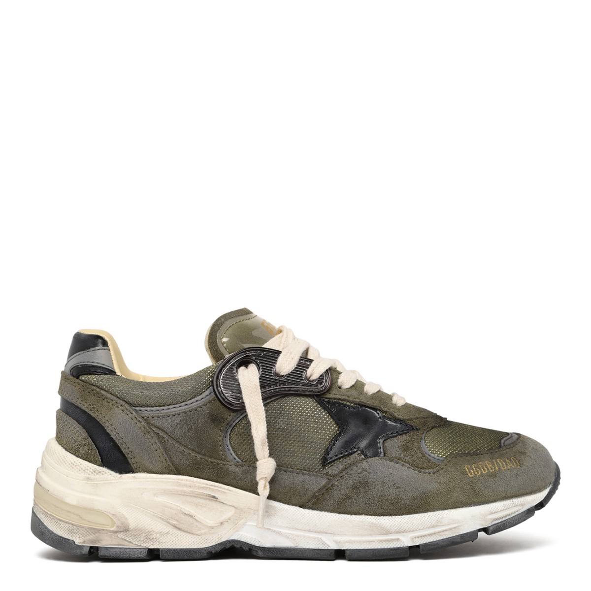 Golden Goose Running Sole Olive Leather Sneakers.