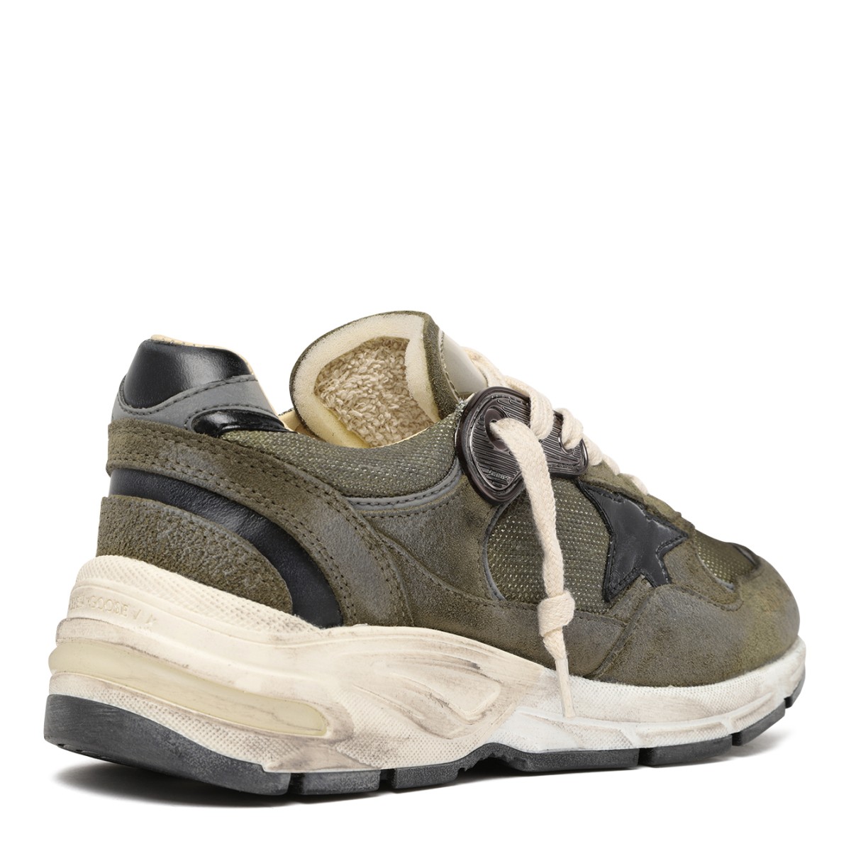 Golden Goose Running Sole Olive Leather Sneakers.