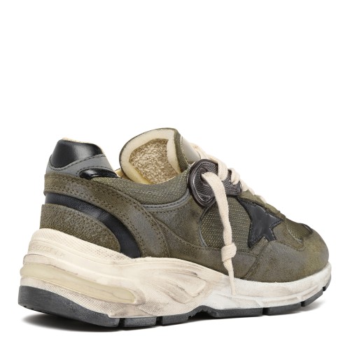 Golden Goose Running Sole Olive Leather Sneakers.