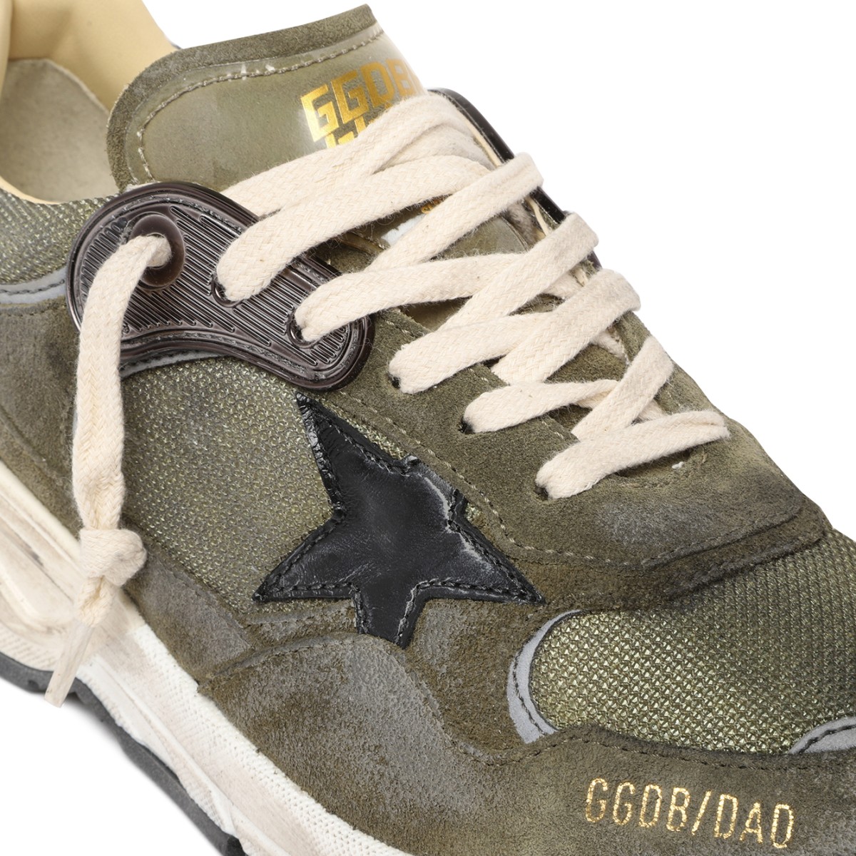 Golden Goose Running Sole Olive Leather Sneakers.