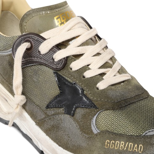 Golden Goose Running Sole Olive Leather Sneakers.