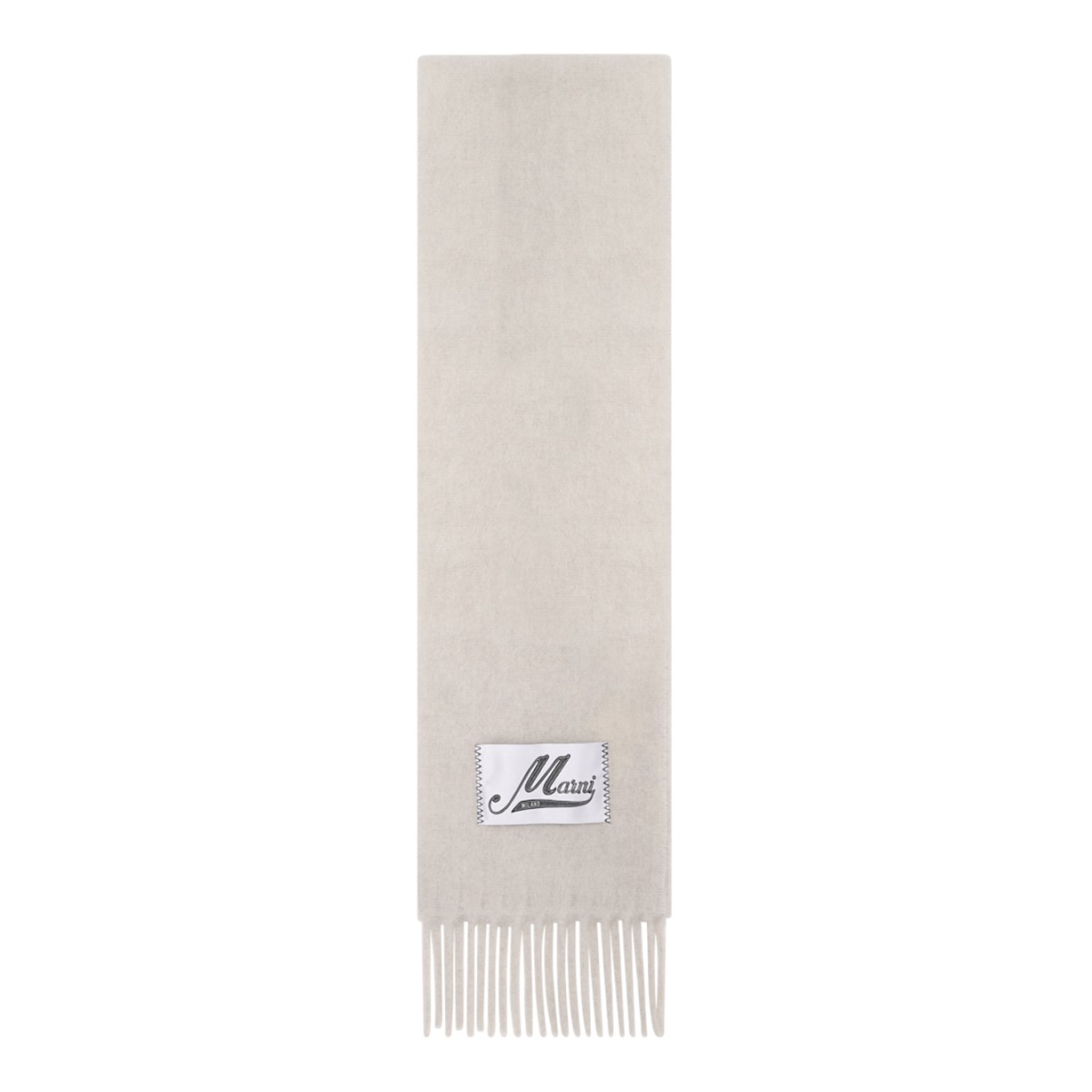 Marni Ivory Virgin Wool Fringed Scarf.