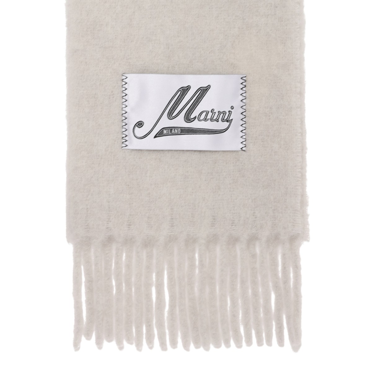 Marni Ivory Virgin Wool Fringed Scarf.