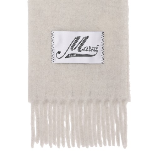 Marni Ivory Virgin Wool Fringed Scarf.