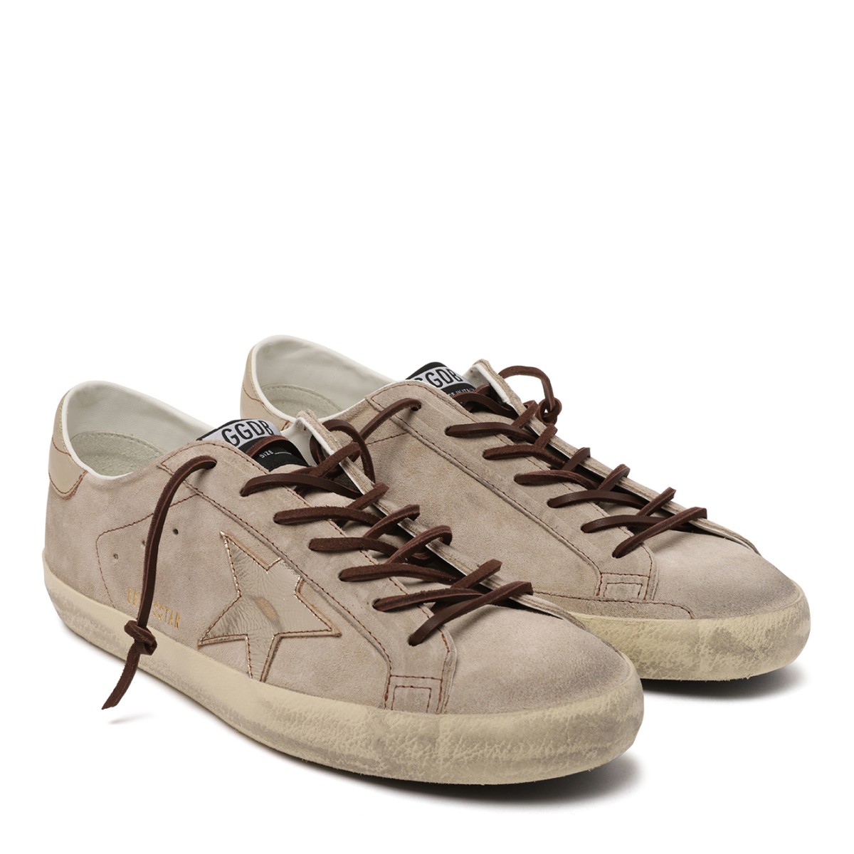 Golden Goose Super-Star Beige Suede Sneakers.