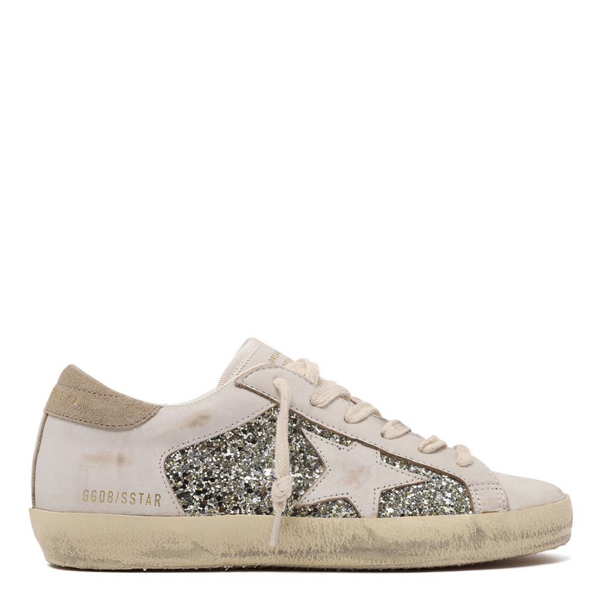 Golden Goose Super-Star White Glitter Sneakers.