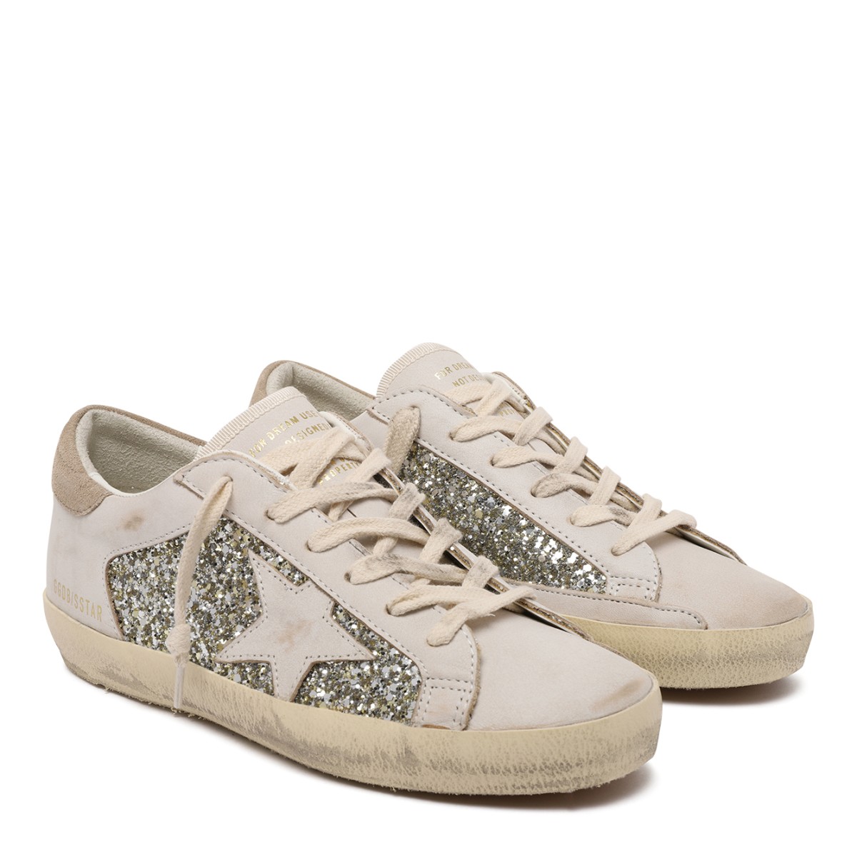 Golden Goose Super-Star White Glitter Sneakers.
