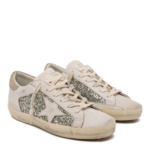 Golden Goose Super-Star White Glitter Sneakers.