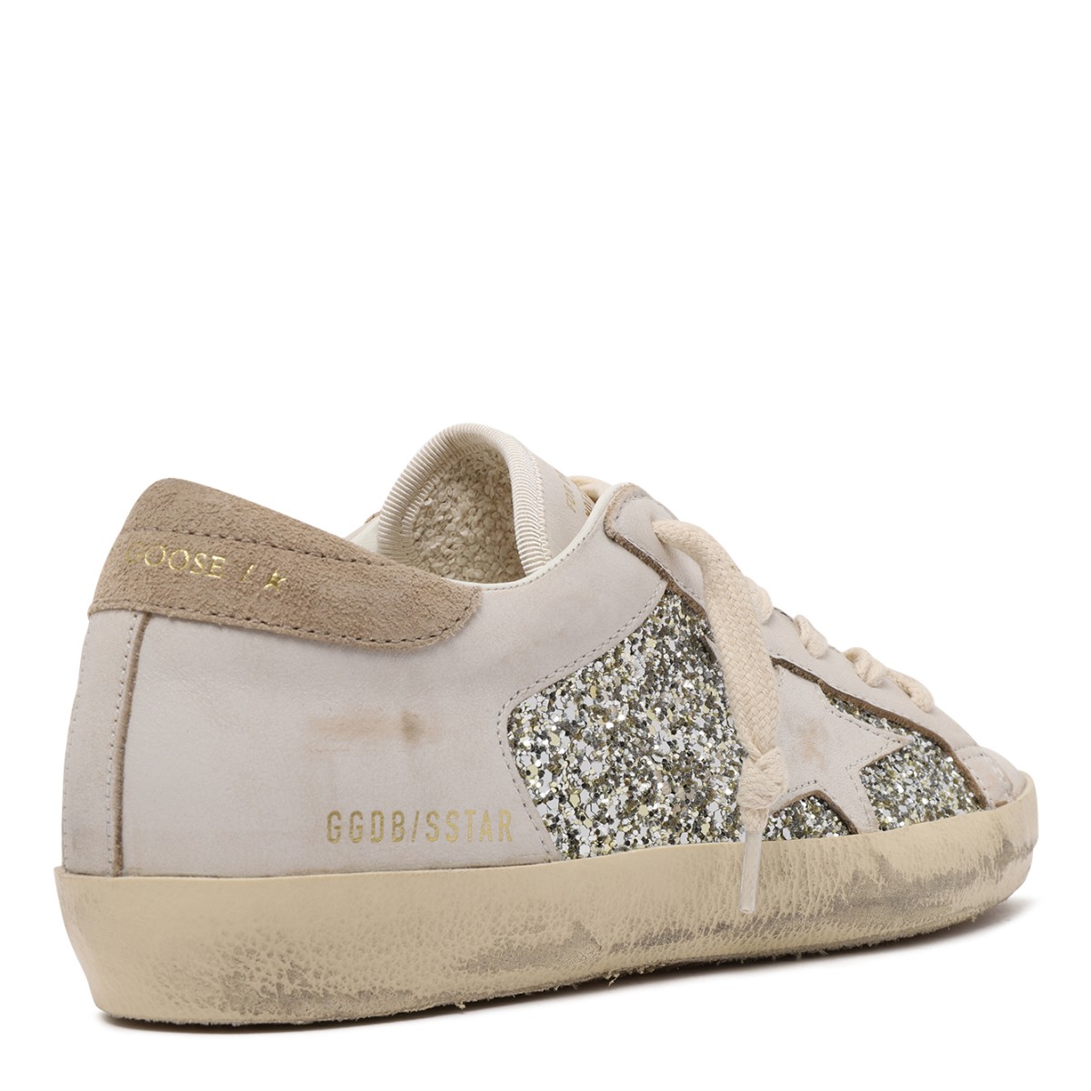 Golden Goose Super-Star White Glitter Sneakers.