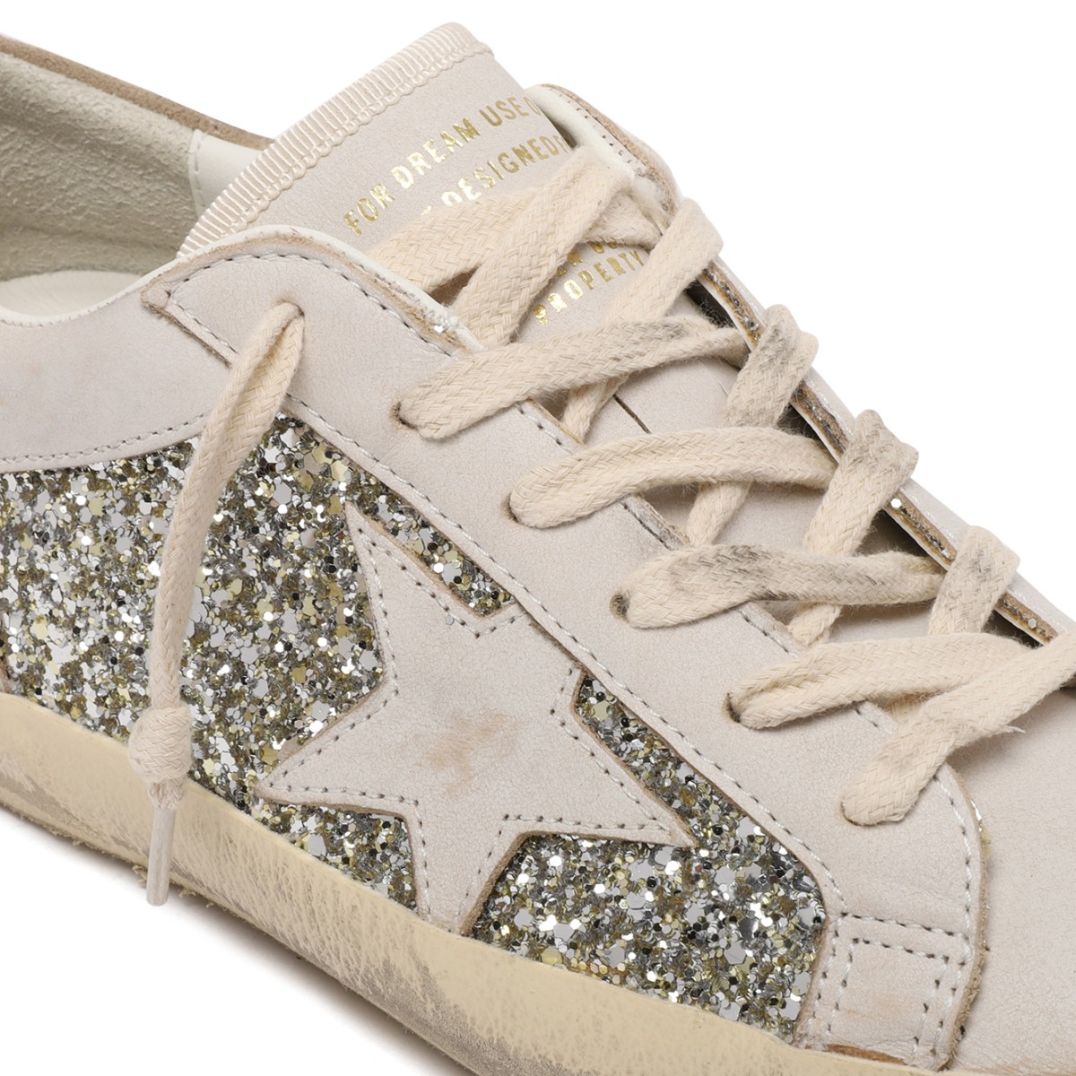 Golden Goose Super-Star White Glitter Sneakers.