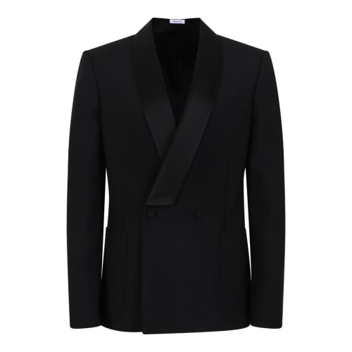 Alexander McQueen Black Double-Breasted Tuxedo Blazer.