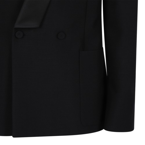 Alexander McQueen Black Double-Breasted Tuxedo Blazer.