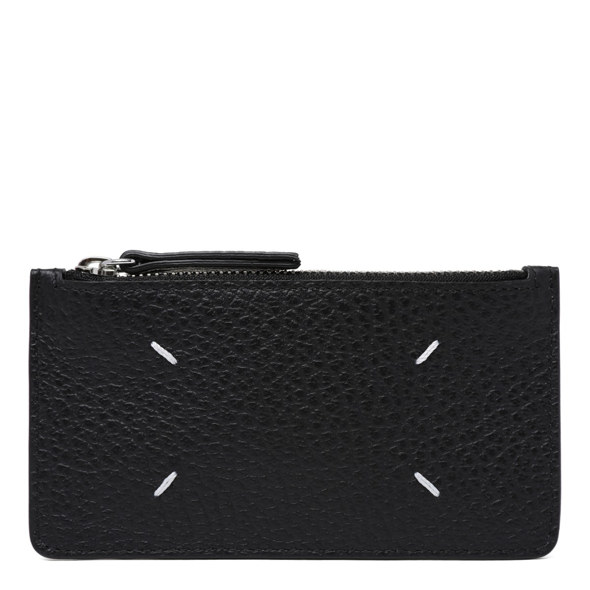 Maison Margiela Black Grained Leather Zip Card Holder.