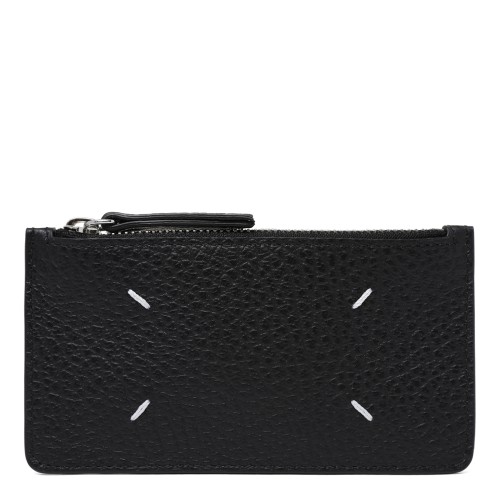 Maison Margiela Black Grained Leather Zip Card Holder.