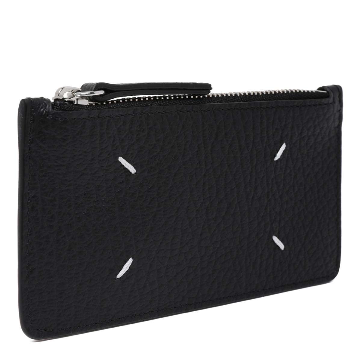 Maison Margiela Black Grained Leather Zip Card Holder.