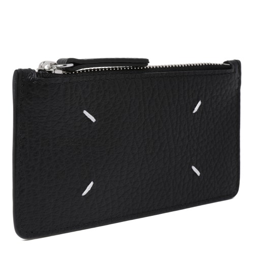 Maison Margiela Black Grained Leather Zip Card Holder.