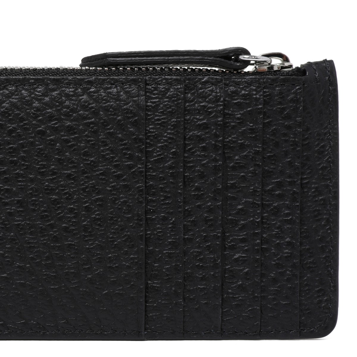 Maison Margiela Black Grained Leather Zip Card Holder.