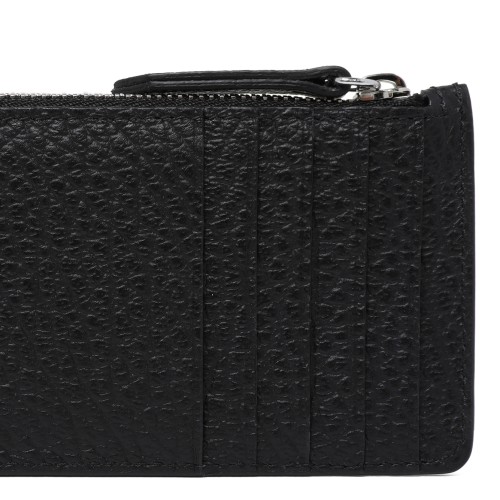 Maison Margiela Black Grained Leather Zip Card Holder.