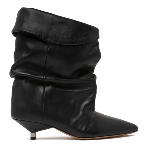 Isabel Marant Black Slouchy Leather Ankle Boots.