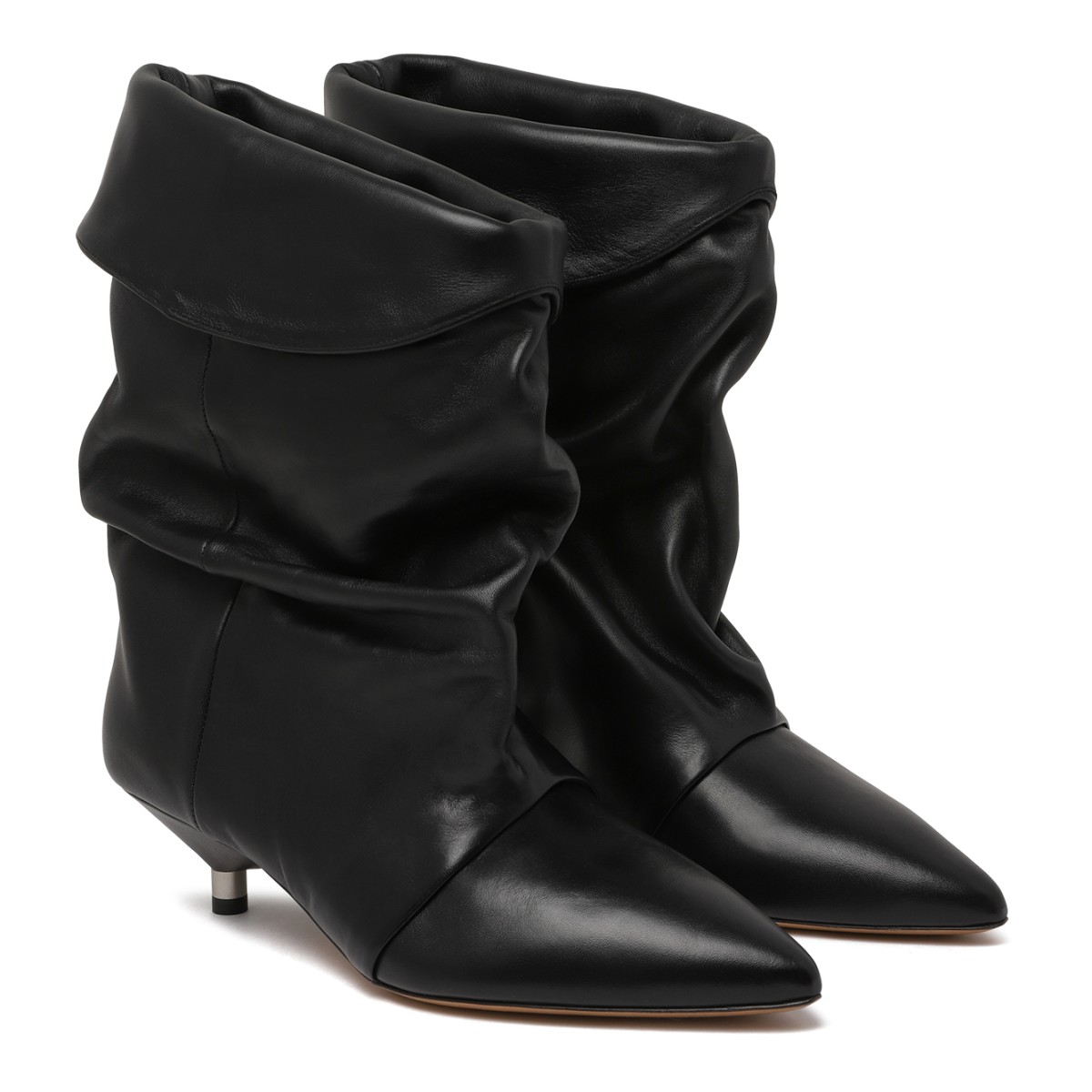 Isabel Marant Black Slouchy Leather Ankle Boots.