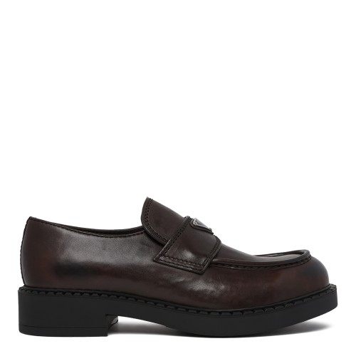 Prada Dark Brown Leather Penny Loafers.