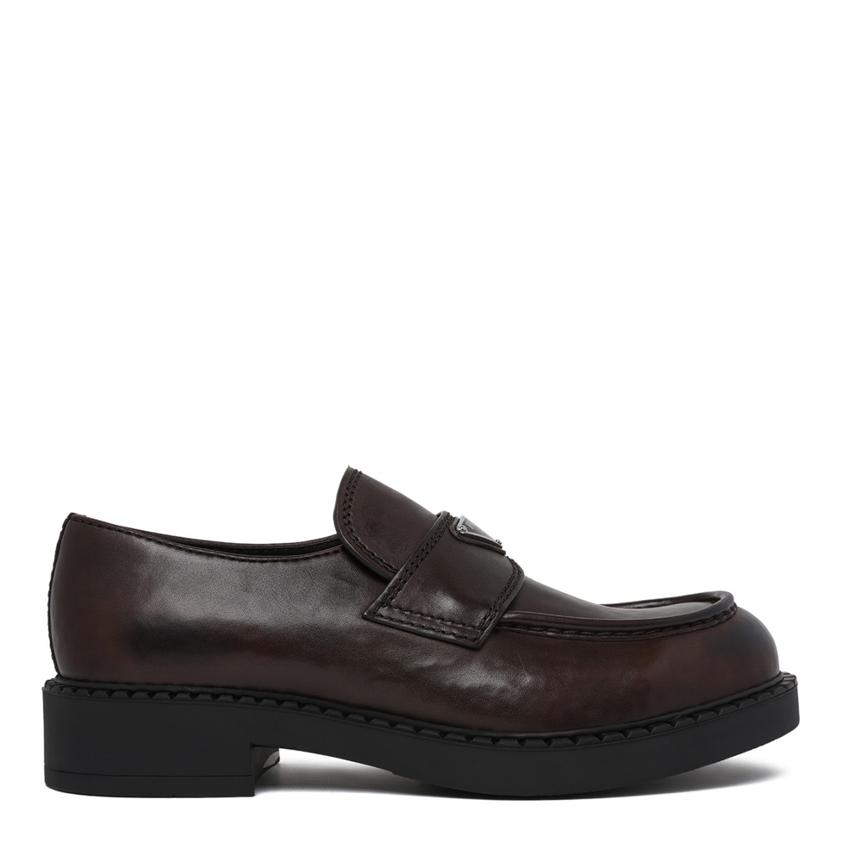 Prada Dark Brown Leather Penny Loafers.