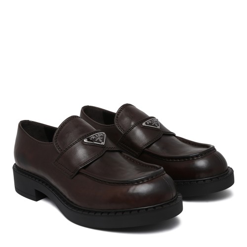 Prada Dark Brown Leather Penny Loafers.