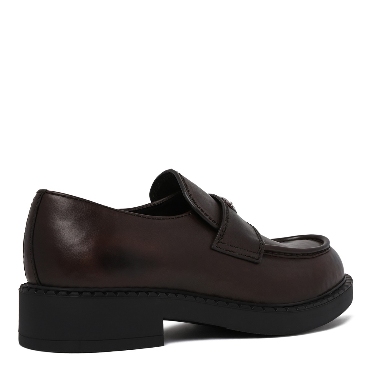 Prada Dark Brown Leather Penny Loafers.