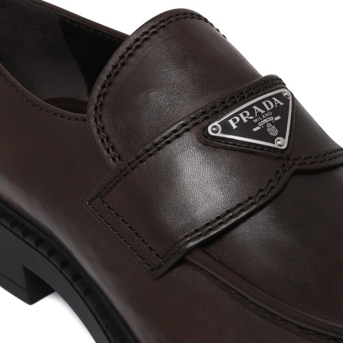 Prada Dark Brown Leather Penny Loafers.