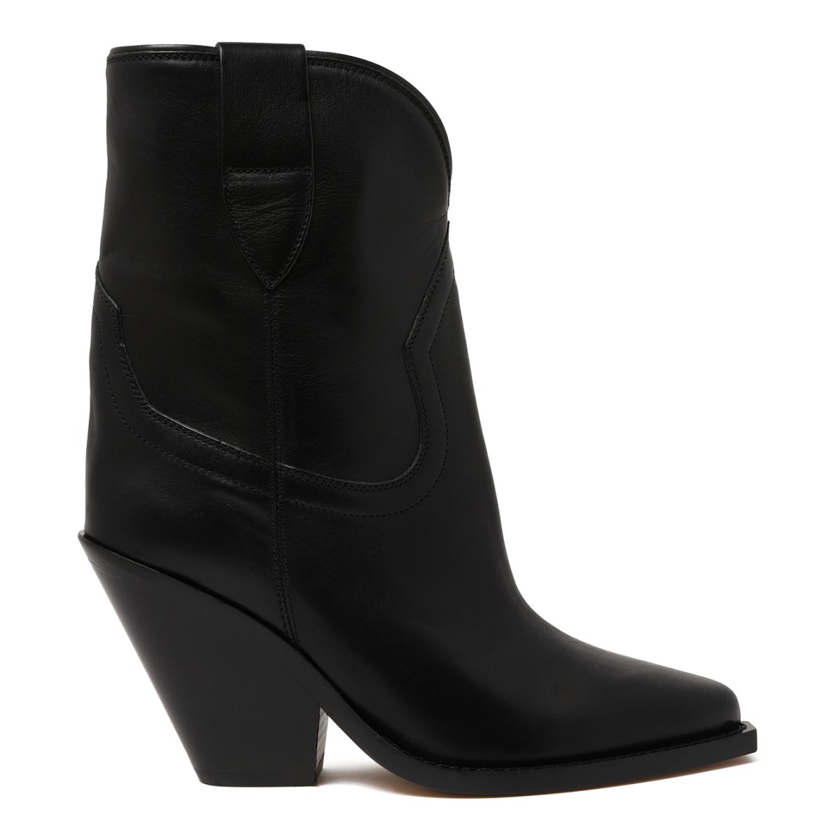 Isabel Marant Black Leather Western Ankle Boots.
