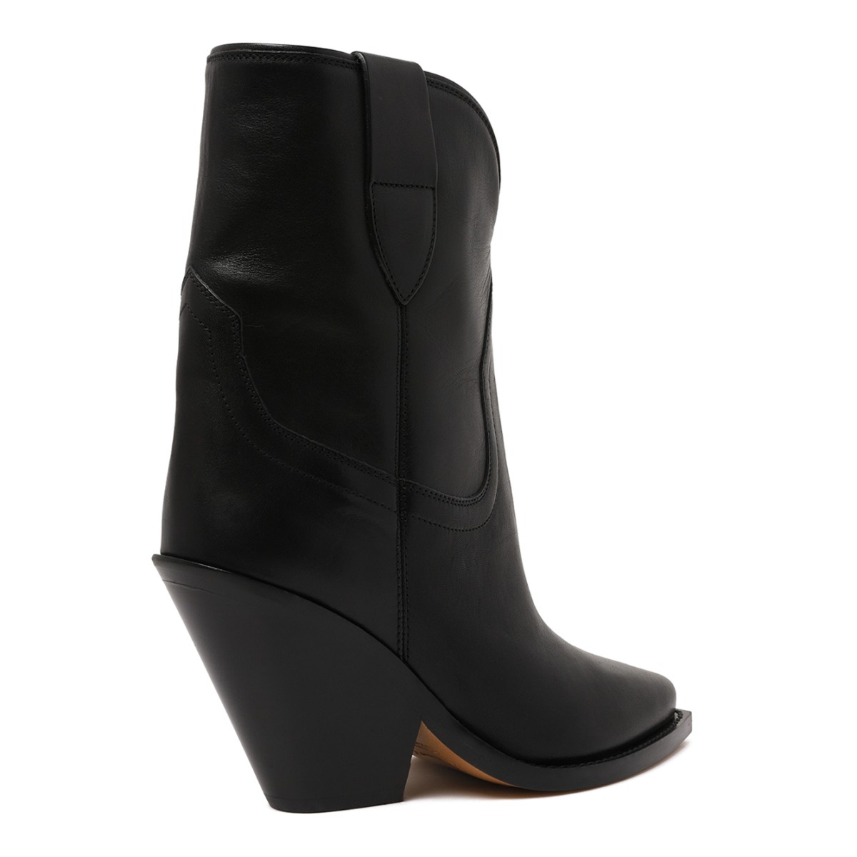 Isabel Marant Black Leather Western Ankle Boots.