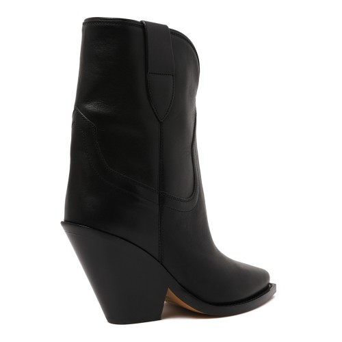 Isabel Marant Black Leather Western Ankle Boots.