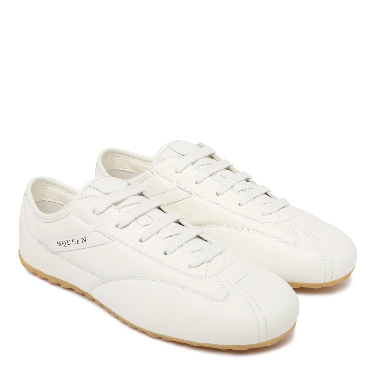 Alexander McQueen White Leather Low-Top Sneakers.