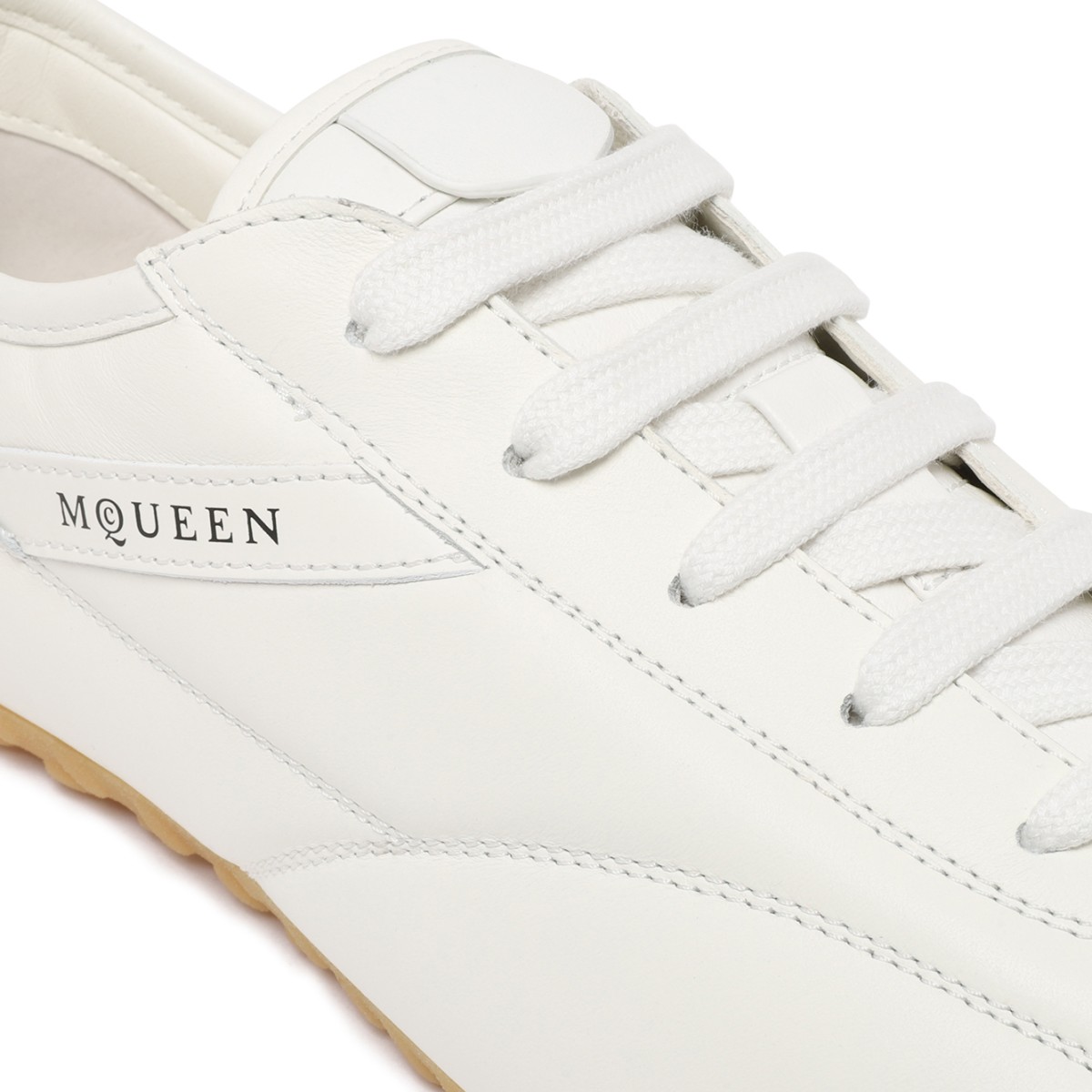 Alexander McQueen White Leather Low-Top Sneakers.