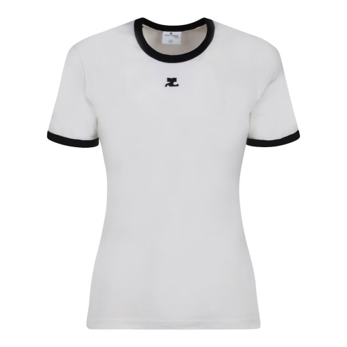 Courrges White Contrast Trim Logo T-Shirt.