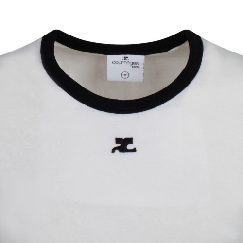 Courrges White Contrast Trim Logo T-Shirt.