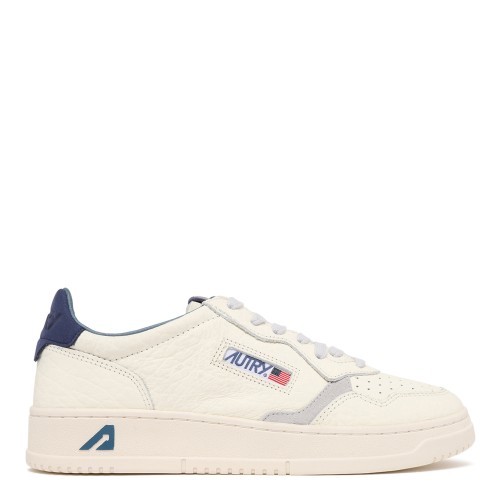 Autry White Leather Medalist Sneakers with Blue Logo Detail.