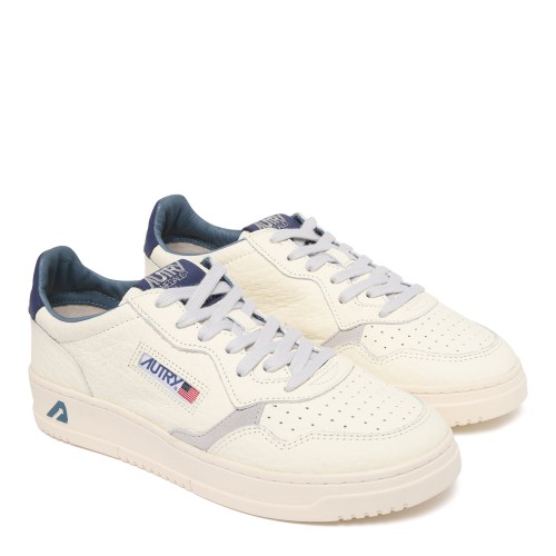 Autry White Leather Medalist Sneakers with Blue Logo Detail.