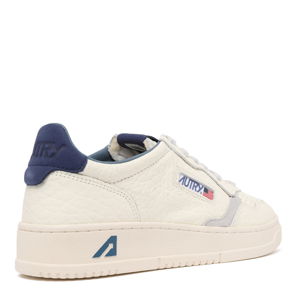 Autry White Leather Medalist Sneakers with Blue Logo Detail.