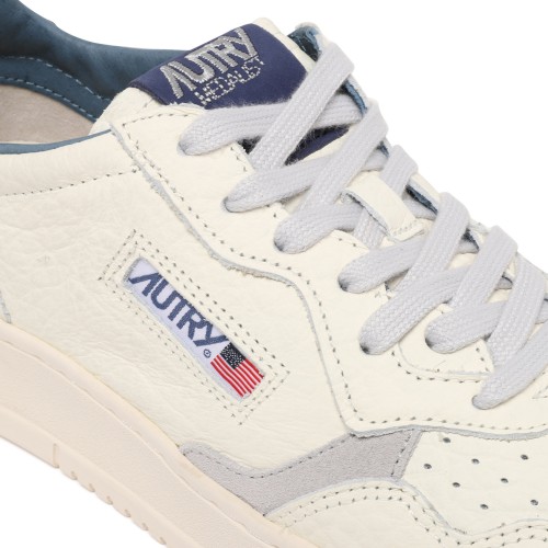 Autry White Leather Medalist Sneakers with Blue Logo Detail.