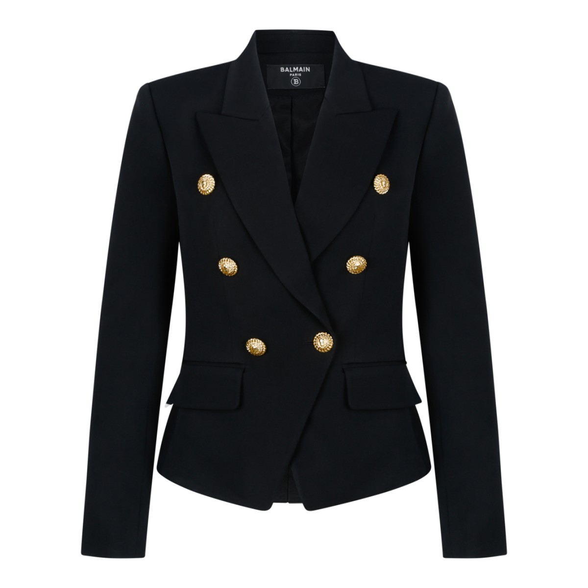 Balmain Black Double-Breasted Wool Blazer.