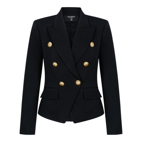 Balmain Black Double-Breasted Wool Blazer.