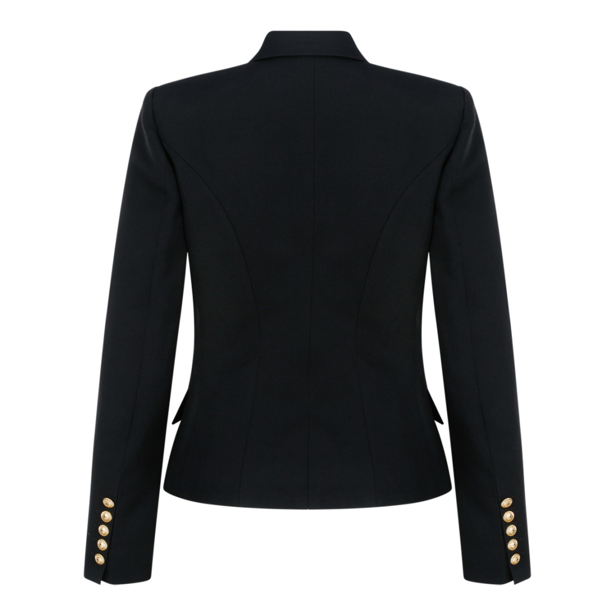 Balmain Black Double-Breasted Wool Blazer.