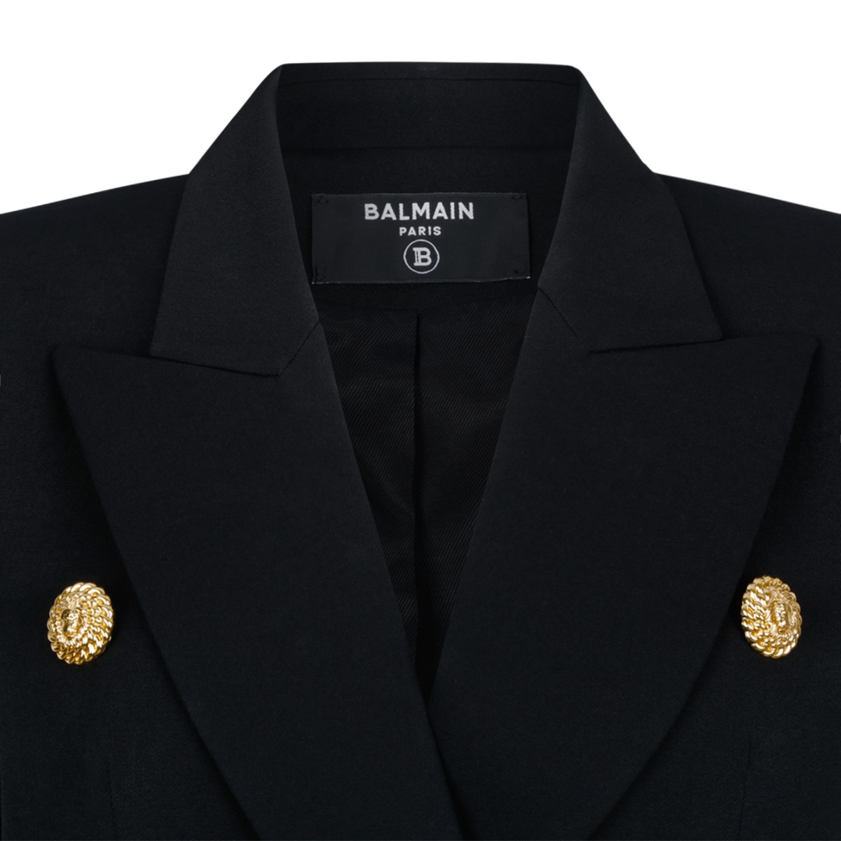 Balmain Black Double-Breasted Wool Blazer.