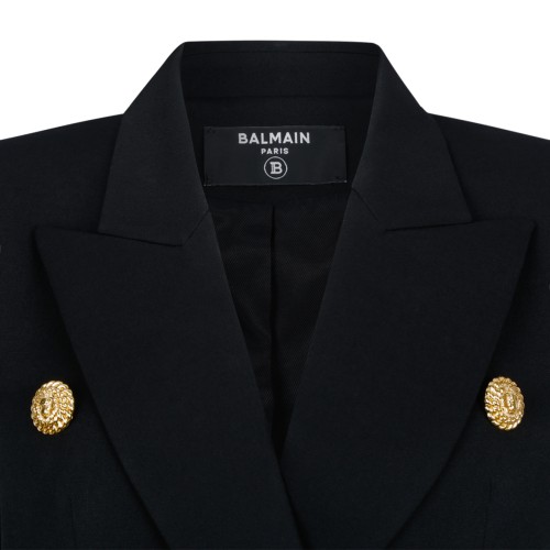 Balmain Black Double-Breasted Wool Blazer.